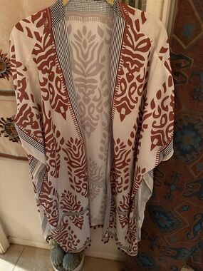 Boho Open-Front Kimono with Rust Print